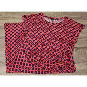 Banana Republic Outlet Women's M Red Blue Geometric Ruched Front SS‎ Dress